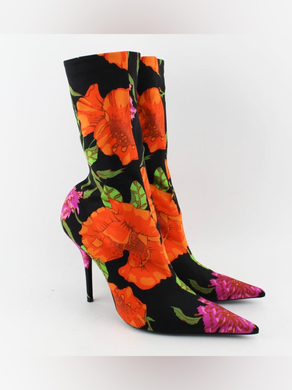 Rouge Midcalf Pointed Toe Women’s Boots - Black with Pink & Orange Floral